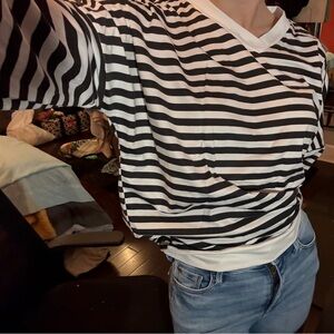 Black and White Striped Women's Top